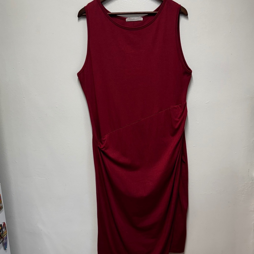 Peruvian Connection Sheath Dress Burgundy Ruched Cotton Casual Quiet Luxury XL